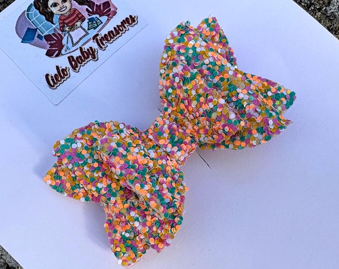 Handmade Confetti Glitter Pigtail Bows: Toddler Girl Hair Clip