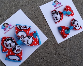 Choose the size-Thing 1 Thing 2-Thing 1 Thing 2 Bow-Dr Seuss Inspired Bow-Reading day-Dr Seuss day, Dr Seuss Birthday-Cat in the hat outfit