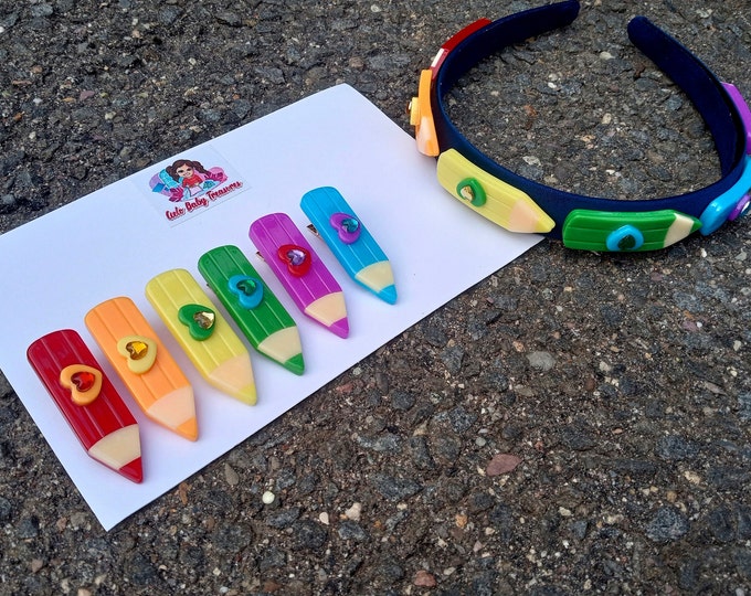 Crayons Resin Hair Clips-Plastic Hair Back to School-Headband School-Clip for Girl First Day of School-Crayon Acrylic-Teacher Gift-Barret