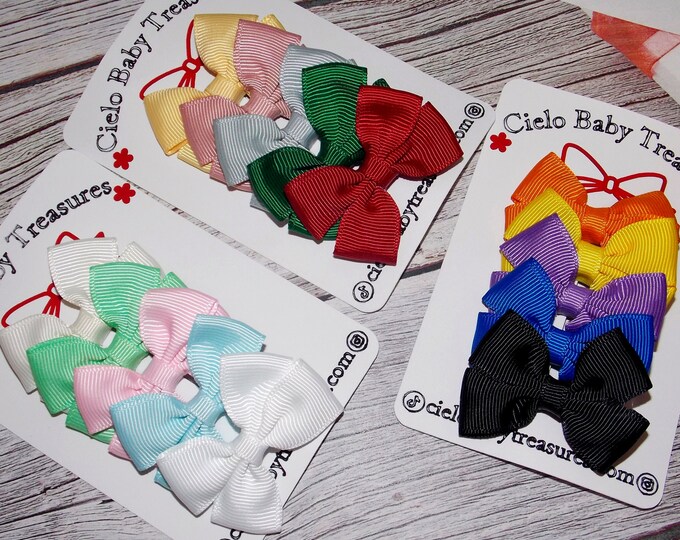 Set of 5 Handmade Grosgrain Hair Bows: Alligator Clip or Elastic