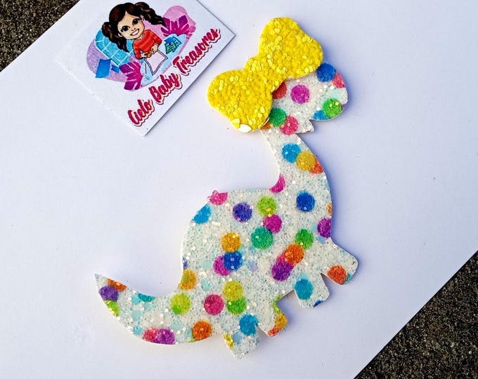 Rainbow Dinosaur Hair Clip: Sprinkle Birthday Party Bow
