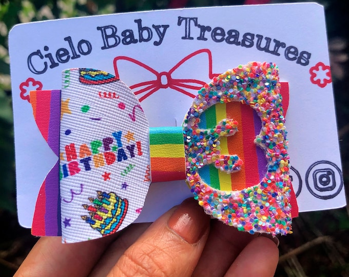 Custom Rainbow Birthday Hair Bow: Personalized Sprinkle Party Bow
