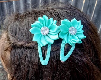 18+ Colors Set of 2 Small Garden flowers Clips-flowers diamond Snap Clips-Fabric Gift Girl-Spring Barrette-Birthday-Toddler big girl-Sister