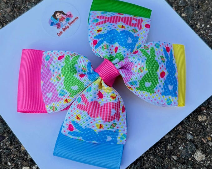Easter Hair Bow-Hair Bow Bunny-Mix Colors Bow-Double Stacked Glitter Bow-Sparkle Bow Rainbow-birthday bow-Summer Bow-Presents for Her