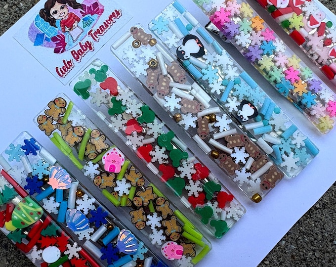 Personalized-Christmas Tree-Gingerbread-Resin Rainbow Sprinkles-Penguins-Accessory-Name Barrette Snowman-Snow-Santa-Gloves-Holiday Party