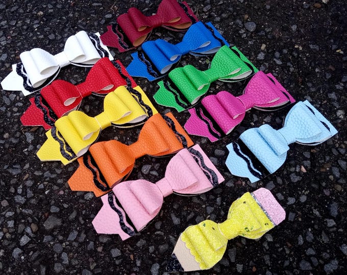 Glitter Pencil Hair Bow: Big School Bow with Alligator Clip