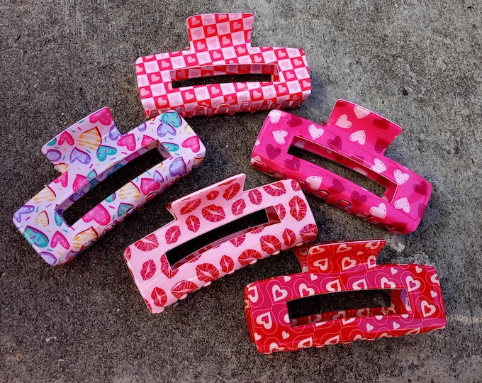 Red Heart Acrylic claw-Plastic-Lips Resin-Sprinkles Large Valentine Hairpin-Hair Clips Love-Pink Acetate-kisses Toddler Clip-Big Barrette