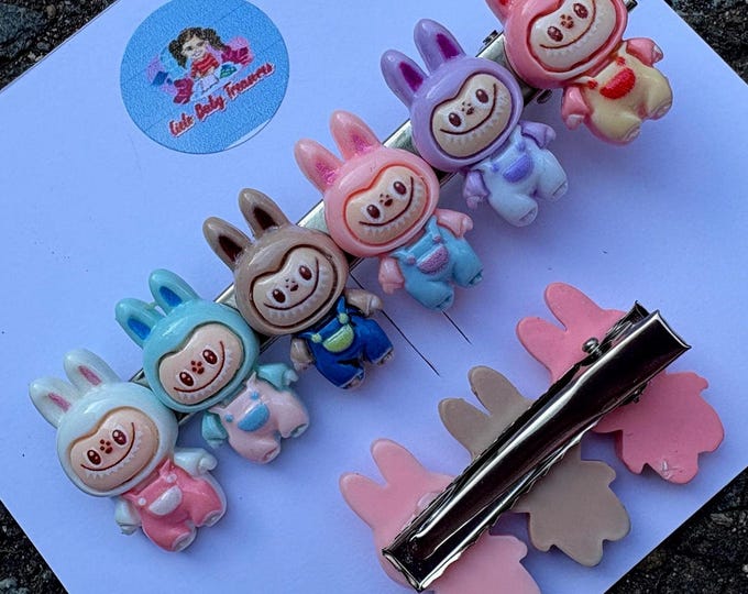 Set of 2 Dolls Hair Clips - Handmade Monster Bows - Toddler Hair Accessories