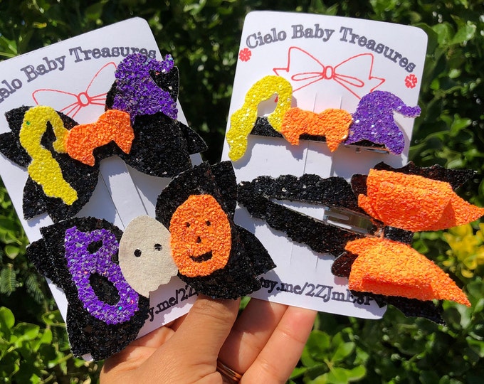 Hocus Pocus Glitter Halloween Bow: Sanderson Sisters Witch Hair Clip