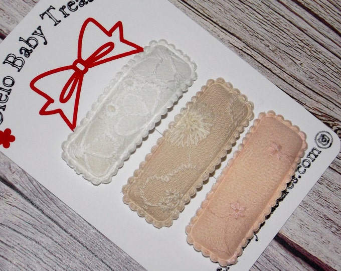 Neutral Floral Snap Hair Clips: Set of 3 Non-Slip Barrettes