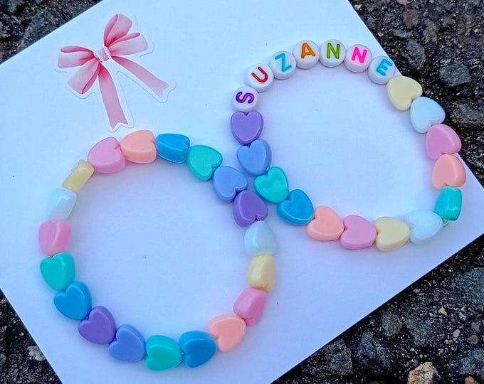 Personalized Heart Bead Bracelet, Kids Name Jewelry, Party Favor