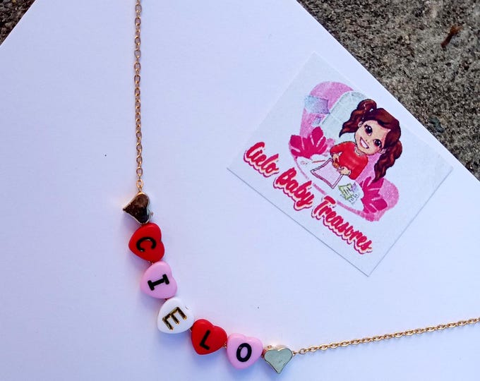 Personalized Name Necklace: Stainless Steel Heart Bead Jewelry