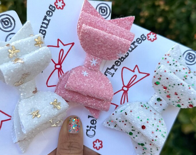 Christmas Hair Bows cookie gingerbread,Pink Snow, Christmas Colors,hair bow,toddler bows,My First Christmas outfit,Glitter Bow,Gift for Her