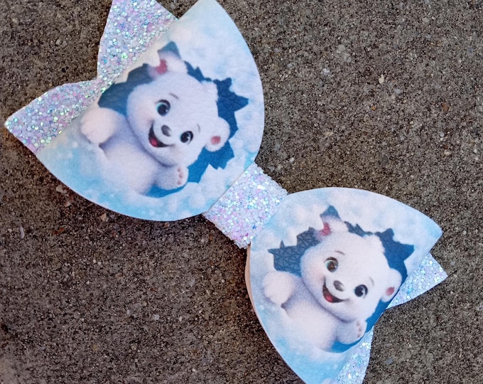 Cute Happy Christmas Bear-Snowflake-Blue Winter-Frozen Bow for Baby Girl-Chunky Glitter Bow-Toddler Girl Wonderland-Party Gift-Birthday-Fun