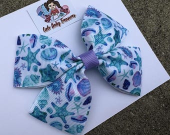 Small or Large Mermaid hair bow-Blue and Purple hair accessories-gifts for girls-stocking fillers pigtail bows party-Baby Headband Birthday