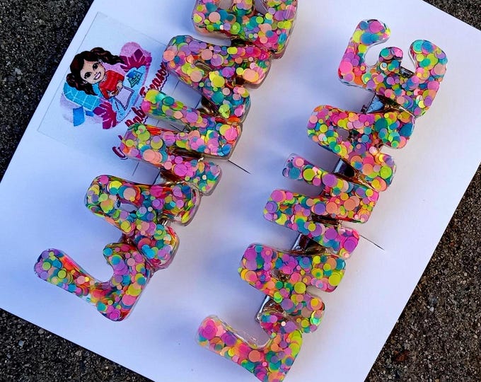 Custom Name Resin Hair Clip, Colorful Glitter Barrette
