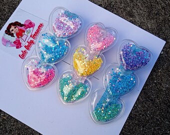 Shaker Heart Personalized-Hair Clips Valentine Day-Confetti-Glitter-Name Clip-Sparkle-Holiday-Sequin-Clip Love Her-TO FROM-