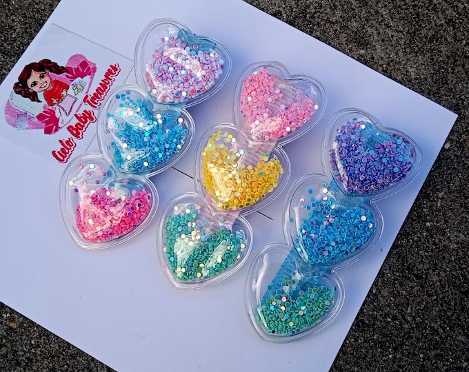 Shaker Heart Personalized-Hair Clips Valentine Day-Confetti-Glitter-Name Clip-Sparkle-Holiday-Sequin-Clip Love Her-TO FROM-