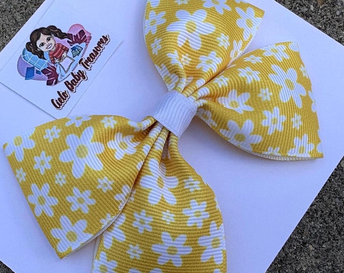 Daisy Hair Bow: Yellow & White Flower Clip or Headband - Handmade