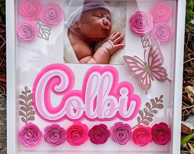 All Colors Personalized with photo-shadowbox made of paper flowers-Handmade