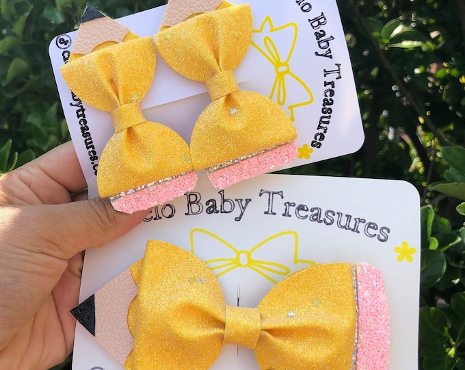 Glitter Pencil Hair Bow: School Girl Alligator Clip
