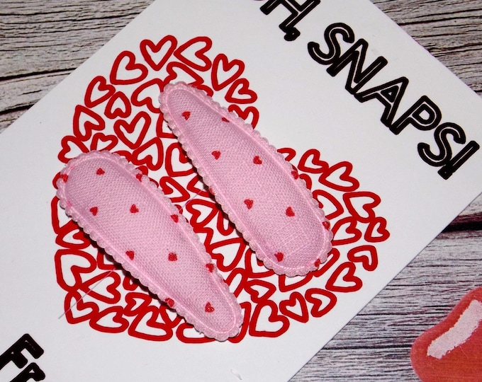 Set of 2 Hearts Snap Hair Clips-Love-Baby Girls Not Slippery-Pink with Red Hearts-TO FROM-Barrette-Toddler Clip-Accessories-Trimming bang