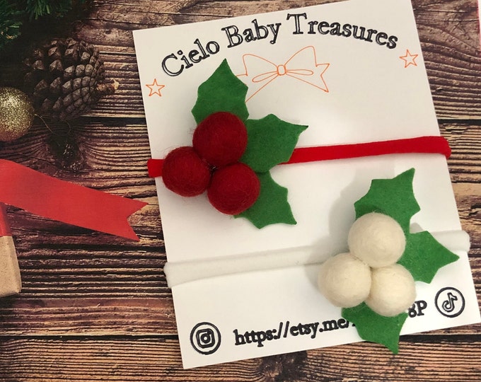 Christmas berry clip or headband-Hair Accessory-Felt Barrette-Handmade-holiday photo-Toddler Hair Clips,Christmas Mini Felt berry headband,