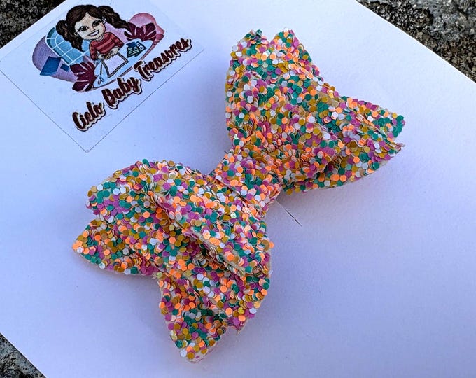 Handmade Confetti Glitter Pigtail Bows: Toddler Girl Hair Clip
