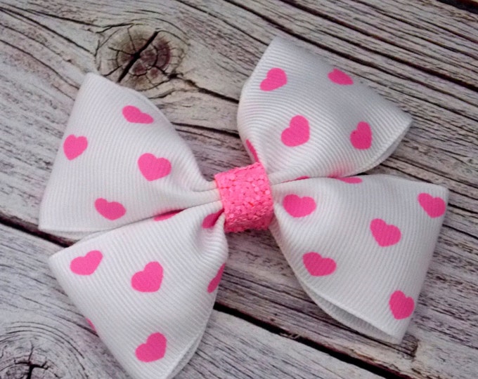 Pink Hearts Love Valentine's day Hair Bows for Girls/Girls Love Hair Bow Alligator Clip/Pink,White Love Hair Bows Ponytail Holder/Love Bows