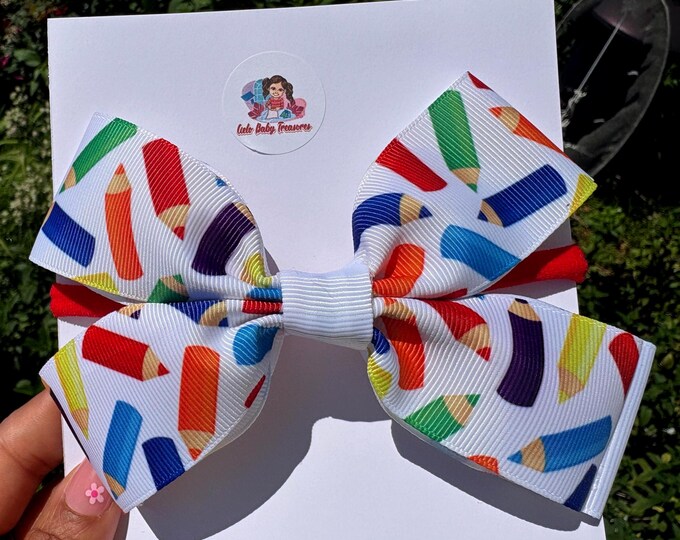 Alphabet-Crayons-Colors pencil-Pencils-Notebook Hair Bows-Bows Back to School-First Day of School Hair Bows-Kindergarten Bows-Preschool Bows