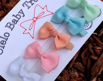 Set of 5 Mini Bows Baby Toddle Center Knot Loop-Suitable for fine hair Fringe Clip-Petite Bow Clip-Newborn Bow Clip-Infant Bow Clips Small