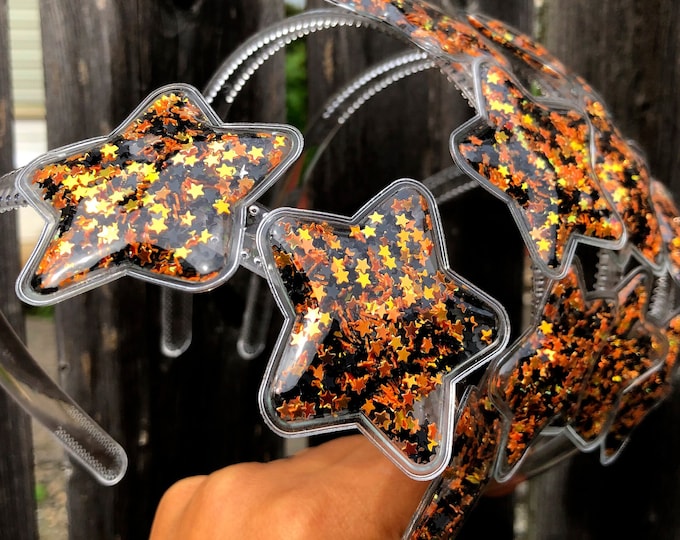 Glitter Stars Confetti Fall Headband: Orange & Black Halloween Shaker