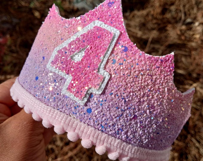 Choose your color-Crown-Pink Purple-Personalized Tiara First birthday-Mulberry-Glitter-Dress up-outfit-Girl-Toddler Party-number-princess