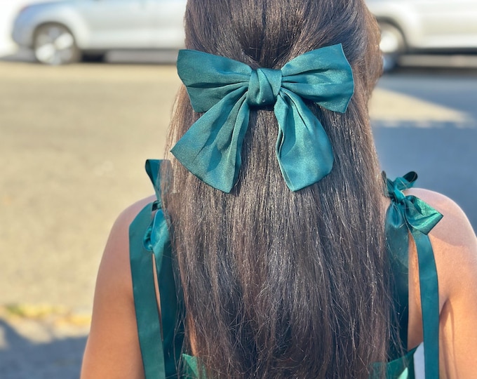 Oversized Satin Hair Bow: Coquette Ponytail Holder, Long Tail