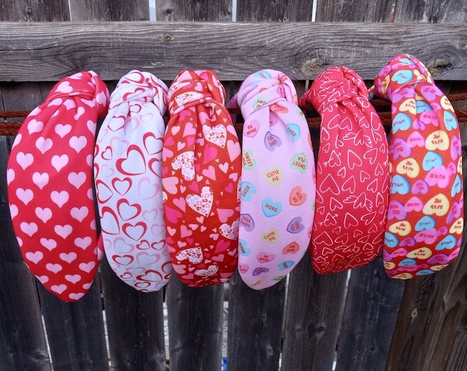 Valentine's Day Knotted Headbands Hearts Conversation-Red, Pink, White-Women-Accessories Best Friend Gift-Candy Hearts-Love Present