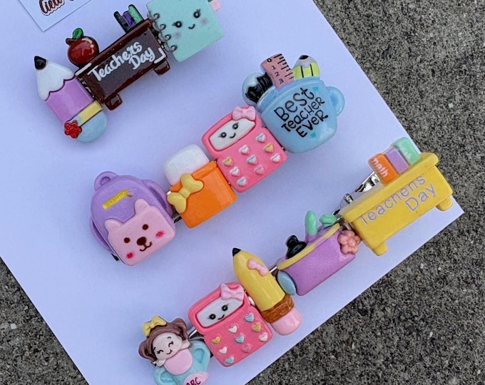 Cielobaby Unique Resin Hair Clip-Back to School-Random Plastic Crayon-Pencil-Notebook-Apple-School-Girl First Day of School-Gift Teacher