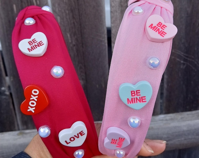 Thin and Soft Valentine's Day Knotted Headbands for Girls  Hearts Conversation-Red,Pink,White-Women-Accessories Best Friend GiftCandy Hearts