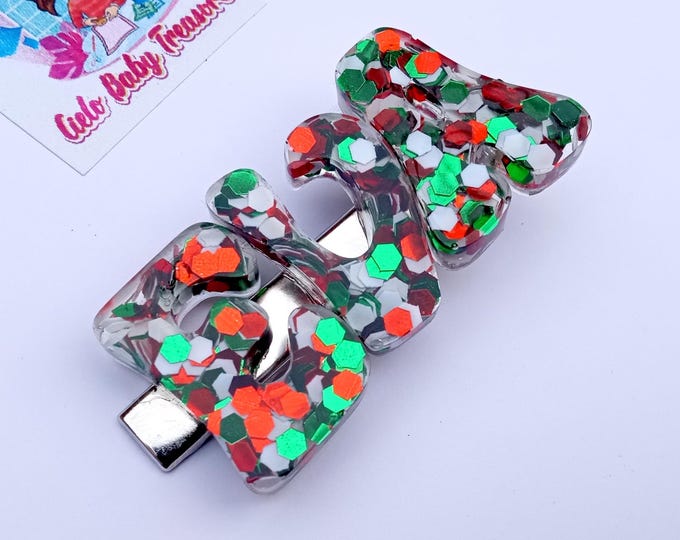 Personalized Glitter Resin Hair Clip: Handmade Christmas Confetti Barrette