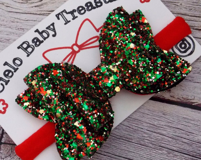 Small or Large-Double Stacked Glitter Bow-Christmas Bow-Sparkle Elegant Christmas Bow-Red and Green Bow-Classic Bow-Toddlers & Girls-Canvas