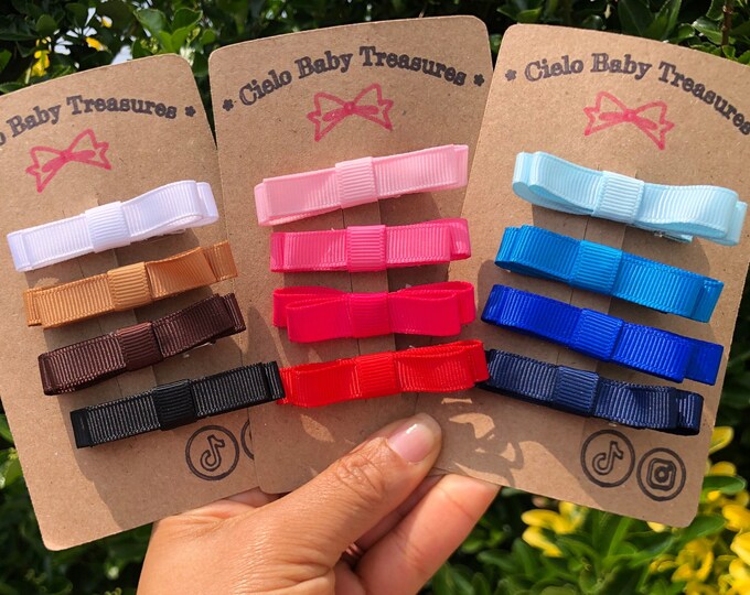 Set of 4 Handmade Ribbon Hair Bows: Fully Lined Alligator Clips
