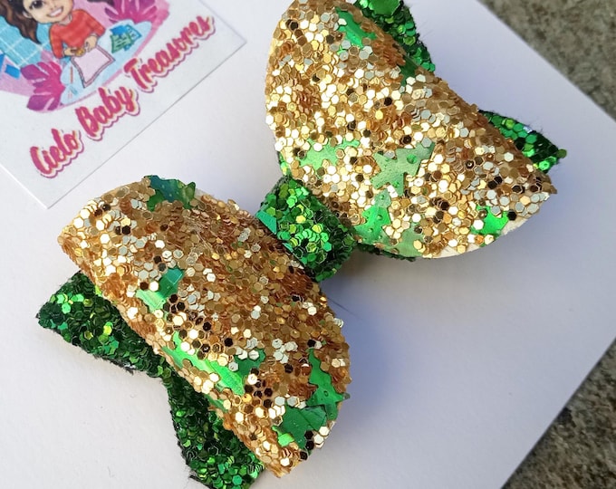 Glitter Christmas Tree Hair Bows: Pigtail Alligator Clips