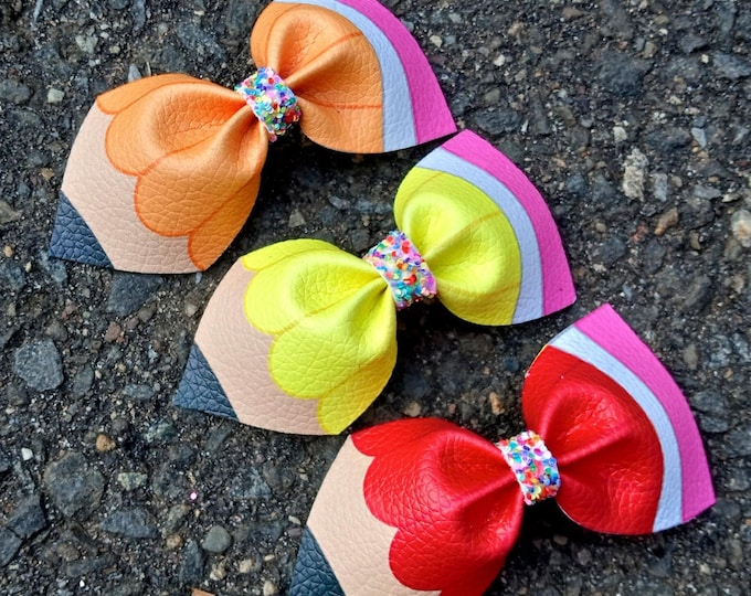 Handmade Pencil Hair Bow: Sparkle Back to School Clip