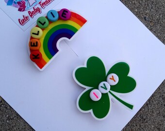 Name Clay St Patrick’s Day Hair Clip-Leaf Name Resin Hair-Shamrock Green-Rainbow Elegant-Minimalist Shaker Barrette Green Party Birthday