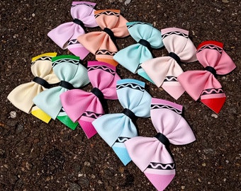 Crayon Hair Bows-Back to School-Preschool Hair Bow-Accessories-Pencil Clip-First Day of School-Notebook-Toddler Hair Bow-Girl Pigtail Bow