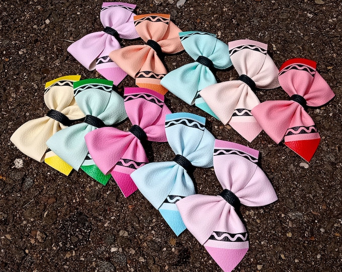 Handmade Crayon Hair Bow: Back to School Pencil Clip