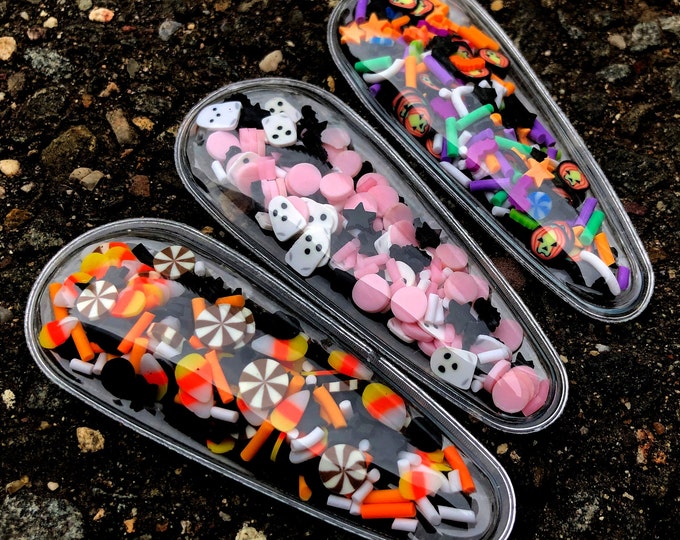Large Shaker Snap Clips or Headband-Halloween-Confetti Bats Clip-Shaker Candy Corn Clip-Stocking stuffer Clip-Quicksand Clip-Sprinkles-Star