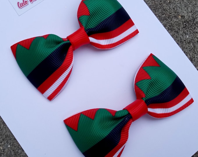 Pigtail Elf Hat Hair Bows-Gift Christmas-Holly Red Green Piggy Bow-Fringe Clip-Hair Accessories for girls gift-Present-Holiday Hair bows-