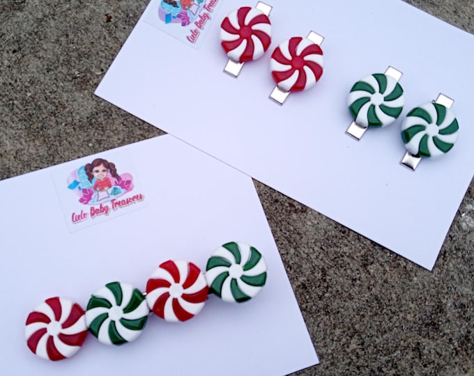 Candy Cane Hair Clip: Pink, Red, Green, and White Christmas Bow