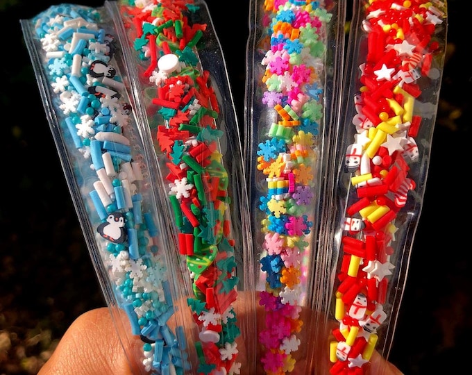 Christmas Shaker Clip & Headband-Personalized Confetti Holiday-Name Glitter Sequin-SantaSparkle-Rainbow Birthday-Reindeer-Snowmen-Shell-Tree