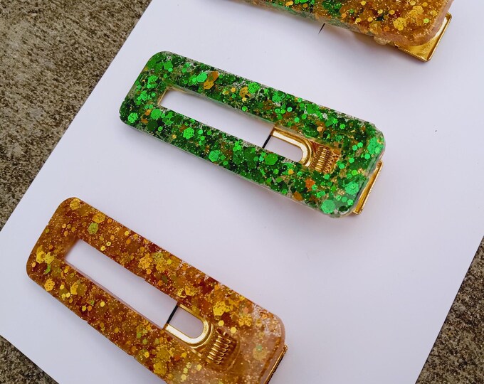 Christmas Glitter Resin Hair Clips: Handmade Confetti Accessories (Set of 3)